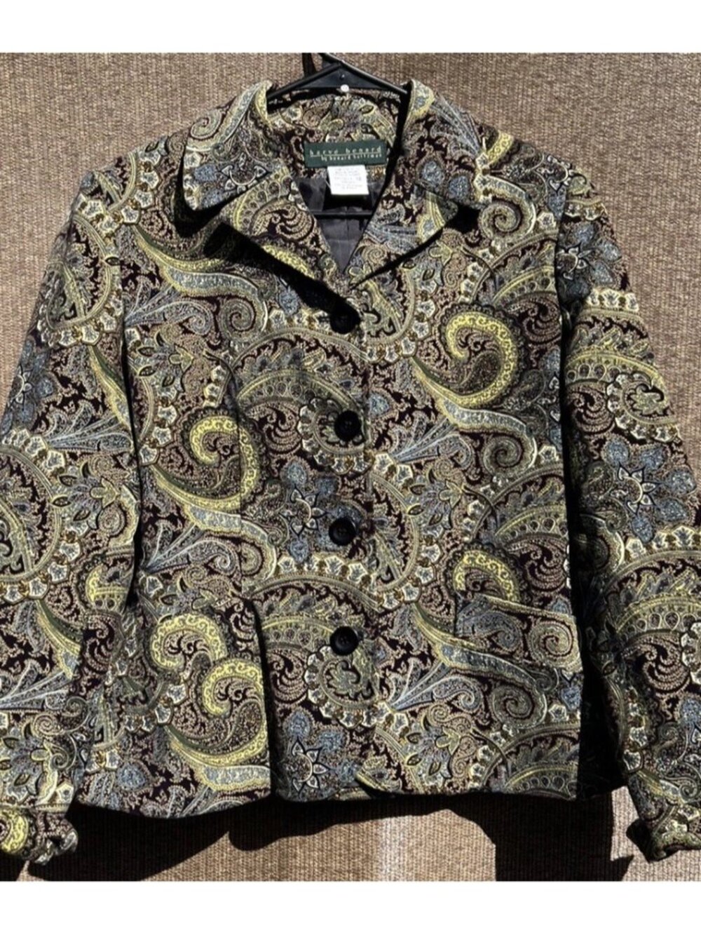 Vintage  Harve Bernard Green Paisley Tapestry Style Jacket, Size 10